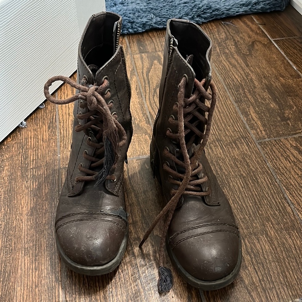 Brown Combat Lace Up Boots